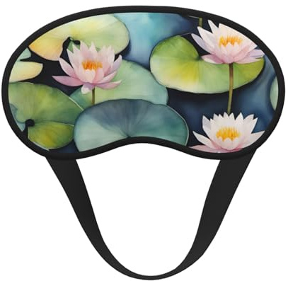Black Lily Pads Print Blackout Eye Mask for Sleeping Airplane, Sleep Mask Polyester for Home and Travel
