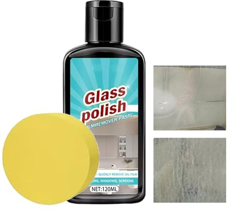 Detergente Per Porte Doccia In - 120ml Con Pasta Lucidante A Spugna | Lucida Vetri per Bagno | Per Manutenzione Di Acciaio Finestre Piastrelle Rubinetti Ceramica