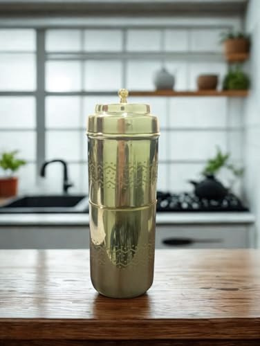 Yuktha Rasakraft Brass Coffee Filter Machine, Traditional Reusable Drip Coffee Maker, Gold, 150ml, Lightweight with Lid (Glossy Finish)