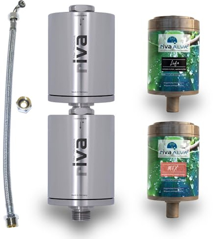rivaALVA MEXLife Edelstahl Trinkwasserfilter Kombi-Set - Blockaktivkohlefilter plus PFAS- und Mikroplastikfilter mit Schlauchanschlussset
