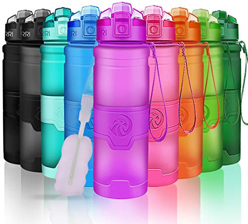 ZORRI Bouteille d'eau Plastique sans bpa Fitness Gourde Sport Ouvrir en 1 clic ,Violet ,700ml-24oz