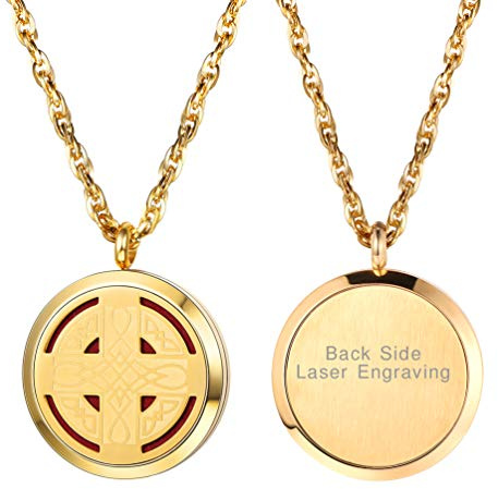 PROSTEEL Anhänger Halskette, Hohle Runde Medaillon Anhänger 18k vergoldet/Edelstahl Aromatherapie Ätherische Öle Diffusor Floating Locket mit Kette