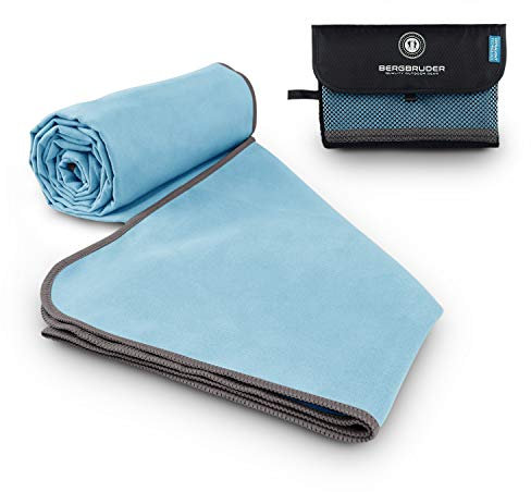 BERGBRUDER Microfaser Handtücher - Ultraleicht, kompakt & schnelltrocknend - Mikrofaser Handtuch, Reisehandtuch, Sporthandtuch (XL 180x90 cm, Blau-Grau)