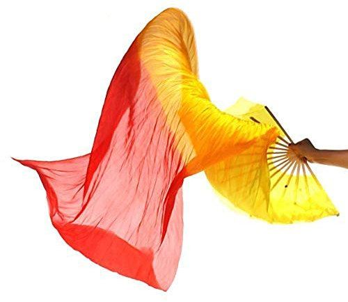 MEETOZ 1.8M Hand Made Belly Dance Dancing Silk Bamboo Long Fans for Party Stage Performance Silk Bamboo Long Fans for Party Stage Performance (3 Colors)