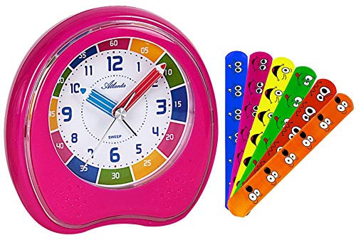 Kinderwecker Mädchen ohne Ticken mit Schnapp-Armband für Kinder - 1953/17 AB (Rosa)