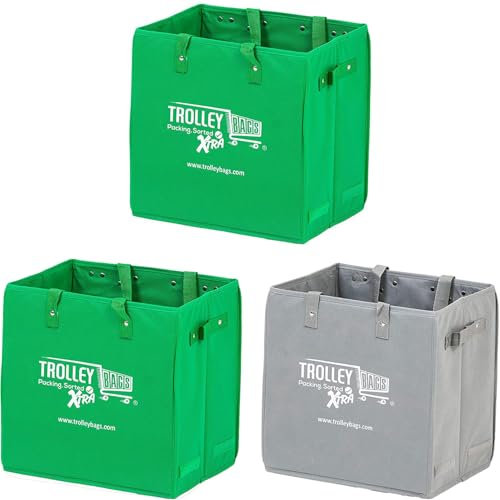 Trolley Bags Xtra Bag Grocery Shopping Box Multi-Use Bags with Handles Collapsible (3 Pack)