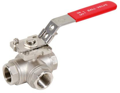 Syveco 781009 Serie 781 Kugelhahn, 3-Wege, Rostfreier Stahl, PN40, Flacher Roter Edelstahlgriff, 2 BSP x 2 BSP x 2 BSP