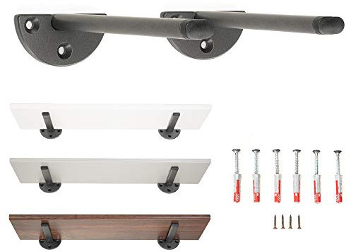 MAD Staffe per Mensole Nere, Supporti a Muro in Acciaio Resistente, Reggimensole con Viti e Tasselli di Fissaggio (25 cm, Nero)