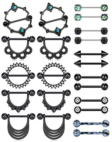 D.Bella 14G Nipple Rings Stainless Steel Nipplerings Piercing Women CZ Nipple Piercing Barbell Tongue Rings Piercing Jewelry for Women 9/16Inch