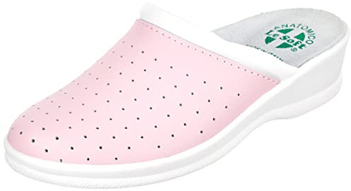 Ciabatte Sanitarie Anatomiche Uomo e Donna, Scarpe Pantofole Ortopediche Confortevoli con Tomaia in Vera Pelle Traforata, MADE IN ITALY, Rosa (Donna) 40