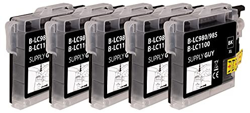 Supply Guy 5 Druckerpatronen kompatibel mit Brother LC-985 Schwarz für DCP-J125 DCP-J140w DCP-J315w DCP-J515w MFC-J220 MFC-J265w MFC-J410 MFC-J410 Series MFC-J415w