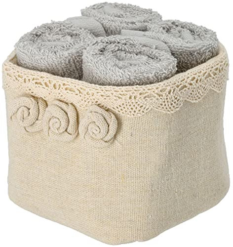 Casatessile Lavette de Salle de Bains avec Panier en Tissu réglé 4 pcs. Roses Petites Serviettes pour Les invités. - Grigio Scuro