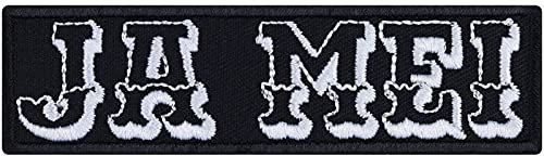 JA MEI - Oktoberfest Aufnäher Jo mei Aufbügler Mundart Jeans Flicken/Patch zum annähen | Österreich Bayern Tradition Dialekt | Geschenk Applikation für alle Stoffe | 90x25mm
