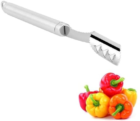 Pfefferentkerner, Chili Entkerner, Edelstahl Pfefferentkerner Paprikaentkerner Obst und Gemüseentkerner mit gezahnter Scheibe und posihiertem Griff zum Entfernen von Gemüsesamen