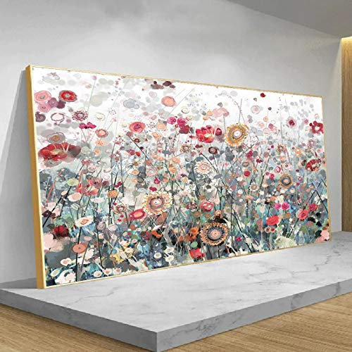 Moderne Kunst Bunte Blumen Wildblumen Leinwand Gemälde Poster und Drucke Wandkunst Bilder für Wohnzimmer Wohnkultur 70x140cm Rahmenlos