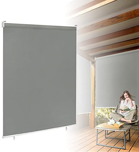 ACXIN Außenrollo Senkrechtmarkise Sonnenschutzrollo Verdunkelungsrollo Rollo Beschattung Sonnenschutz Balkonrollo UV Schutz (140 x 140 cm, Grau)