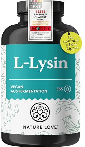 NATURE LOVE® L-Lysin - 365 vegane Kapseln - 1000mg L-Lysin HCL pro Tagesdosis - Lysin aus pflanzlicher Fermentation - 6 Monate Reichweite - Laborgeprüft, ohne Zusätze und in Deutschland produziert