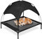 Relaxdays Hundeliege mit Dach, erhöhtes Hundebett bis 35 kg, HBT: 88 x 90 x 81 cm, Hunde Outdoorliege Garten, schwarz