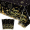 DPKOW 3 Stück Silvester Tischdecke Schwarz Gold Einweg Tischdecke Silvester Deko Happy New Year Rechteckig Plastik Tischdecke für Silvester Deko 2025 Tisch Silvester Tischdeko, 274 x 130 cm