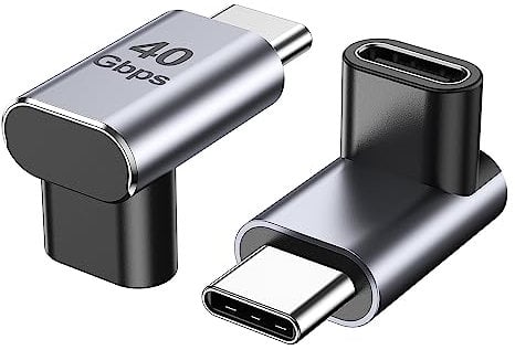 ANDTOBO Adaptador USB C 90 Grados, Extensor USB C Macho A Hembra en ángulo Recto 100W, Conector USB4 Tipo C 40Gbps, 8K@60Hz para MacBook, iPad, Quest, Steam Deck (Paquete de 2)