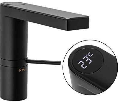 Rea Waschtischarmatur AMAR LCD BLACK LOW Wasserhahn Bad Badarmatur aus Messing Armatur für Waschbecken Badezimmer Mischbatterie Waschbecken Einhebel (Schwarz)