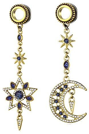 KnSam 2 Stück Ohr Plug Männer Edelstahl, Tunnel Frauen 20mm Mood Stern Anhänger Ohrringe Stecker mit Zirkonia Blau Weiß Punk für Unisex