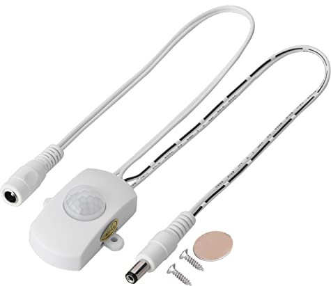 Ejoyous PIR Infrarot Bewegungsmelder Detector Schalter, 5A DC 6-24 V LED-Streifen Automatischer Sensorschalter Nachtlicht Streifen Bewegungssensor Schalter (Weiss)