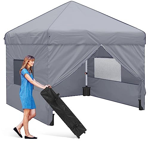 Pavillon, Pop-Up-Pavillon, 3 m x 3 m, mit beschichtetem dickem Stahlrahmen, Partyzelt wasserdicht, 50+ UV-Schutz, inklusive Rolltasche für Party, Camping, Outdoor-Aktivitäten - Grau