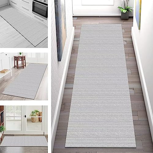 Teppich Läufer Flur Küche rutschfest waschbar Küchenläufer Korridor Tepiche Lang 40X200CM Grau Weiß Schwarz Teppichläufer Meterware Kücheteppich Schlafzimmer Wohnzimmer Flurmatte Breit 40-120cm