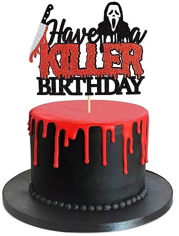 Blumomon 1 Pack Have a Killer Birthday Cake Topper - Glitter Horror Classic Halloween Pick for Bloody Movie Theme Party Baby Shower Cake Decorations Supplies