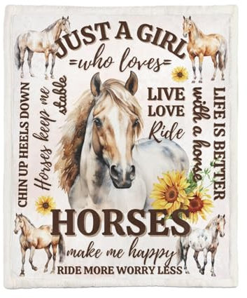InnoBeta Pferdegeschenke für Mädchen, Pferdedecken für Geburtstag/Weihnachten, 127,7 x 152,4 cm, einzigartiges Pferdedesign, flauschige Decke für den Winter, Just a Girl Who Loves Horses, Sonnenblumen