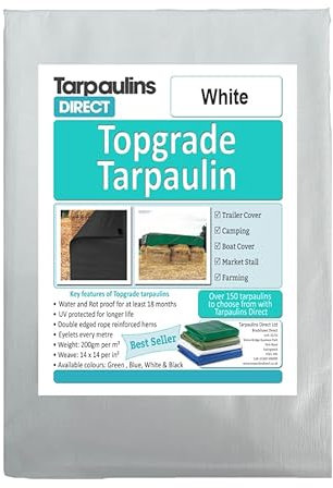 Topgrade Tarpaulin 200gsm 6.0m X 3.0m White Heavy Duty Waterproof Sheet Cover Tarp with Reinforcved Eyelets