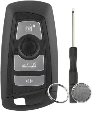 4-Button Replacement Smart Key Shell for BMW Series 3 4 5 7 Key Housing with Screwdriver and Key Ring CR2450 Battery (Black Edge)
