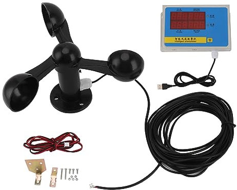 Windgeschwindigkeitssensor, 3 Gebläseflügel Turmkran Anemometer Alarm Windgeschwindigkeitsmesser mit Ausfallspeicher, USB Windgeschwindigkeitsmessung Windsensor für Wetterstation