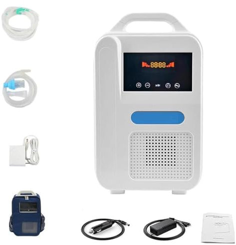 EYezer Concentrador de oxígeno portátil, máquina de oxígeno Recargable, con función nebulizadora, para Uso doméstico y en Coche de Viaje, con batería Recargable extraíble