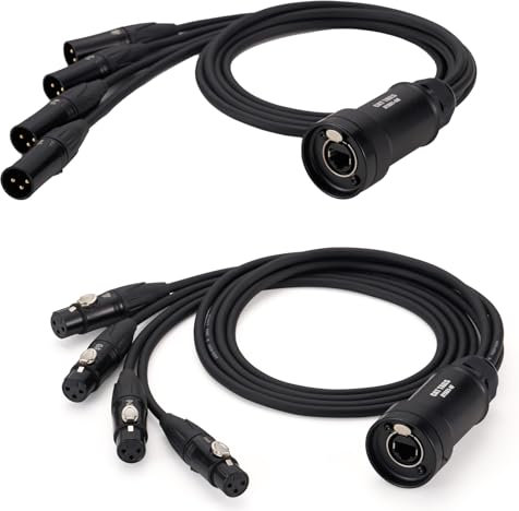 Jamesin 4-Kanal-3-poliges XLR-Schlangenkabel auf Ethercon-Kabel, mit Cat5/Cat6-Netzwerk-Snake-Empfänger, für Bühnen- und Aufnahmestudios, 90 cm (1 Stecker und 1 Buchse)