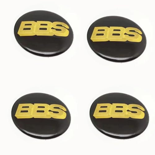 OscitY 4 Stück Auto Radnabenkappen Aufkleber, Für BBS（60MM） Felgen Center Nabendeckel Radmittelkappen wasserdicht Anti-Rost Dekoration Zubehör,C/Black Gold