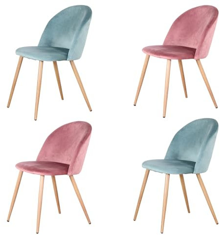 EGOONM Lot de 4 Chaises de Salle à Manger en Velours, Coussins en Velours Doux, Chaises de Cuisine pour Salle à Manger et Salon (Vert+Rose)