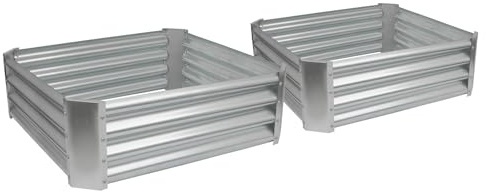Harbour Housewares 2X Silber 90cm x 90cm Quadratisch Galvanisierter Stahl Hochbeet für den Garten - Groß Draussen Gemüse Blume Wachsen Pflanzer Trog Kasten
