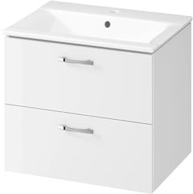 GTM Design Waschbeckenunterschrank - 60x45x50 cm - Waschtisch mit Unterschrank und 2 Schubladen - Modern Hängend Waschbecken für Kleine Bad - Weiß Glanz