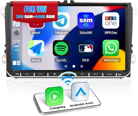 CAMECHO 2+64G Android 13 Car Stereo for VW Passat Jetta Seat Golf Skoda Polo Tiguan Seat Skoda,9'' Double Din Car Stereo with Sat Nav Wireless Carplay Android Auto RDS FM Bluetooth Mirror Link