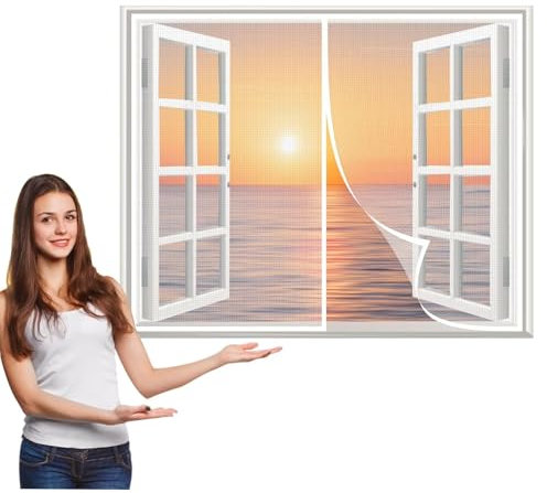 Moustiquaire MagnéTique Pour FenêTre 145x75cm Filet Anti-Insectes Pour Porte De Balcon Rideau Anti-Mouches MagnéTique Isolation Phonique Pour Porte De Salon Porte De Cave Porte De Balcon Blanc