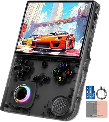 Whatsko RG40XXV Handheld Spielkonsole,Retro Console 64G TF Card 5500+ Games,RG40XX V RGB Joystick-Beleuchtung 4 Inch IPS Screen,Support 5G WiFi Bluetooth 4.2 und HDMI TV-Ausgang(Schwarz)