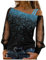 Women Black Long Shirts Shiny Sequin Shirts Glitter Sexy Graphic Tees Mesh Tops Print T-Shirt Casual Cold Loose Long Sleeve Tops Fashion Off Shoulder Party Blouse (01-Sky Blue, L)