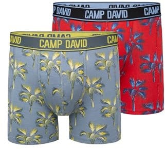 Camp David Herren Boxershorts mit All Over Print, 2er-Pack Surf Grey/Red XXL