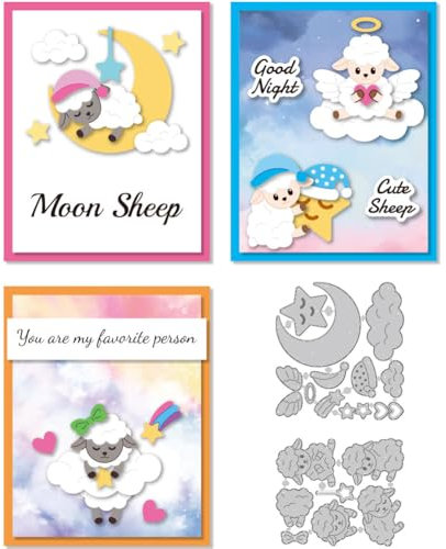 DELORIGIN Stanzformen Mit Lamm und der Mond Zum Basteln von Cartoon Karbonstahl StanzschablonenPrägevorlage Für DIY Bastelalbum Gute Nacht Karte Geschenkdekor