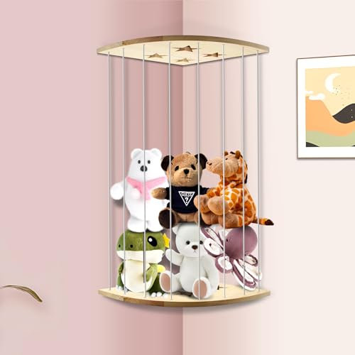 DOZNOZRI Stuffed Animal Storage Tube - Cuddly Toy Storage Hanging Corner Tube - Adjustable Length Wood Toy Shelves for Bedroom, Living Room, Nursery, Playroom