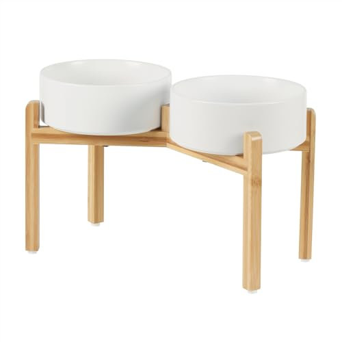 Havniva Lot de 2 gamelles lestées et surélevées en céramique avec support pour gros chiens de race, bols de nourriture et d’eau pour animaux de compagnie, 20,9 cm, 1,8 l, blanc