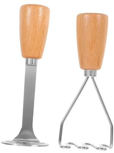 COLLBATH Presse-purée Manuel Kitchen Essential 2 Pièces En Acier Inoxydable Avec Manche En Bois Pour Une Purée Sans Effort