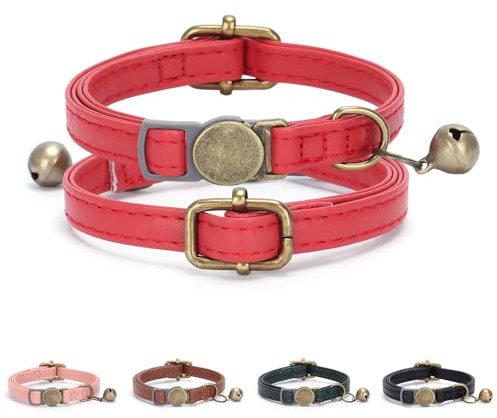 Personalisiertes Vintage-Katzenhalsband aus PU-Leder mit Glöckchen, personalisierter Name und Telefonnummer, Anti-Verlust, langlebig, verschleißfest, abnehmbar, verstellbares Kätzchenhalsband